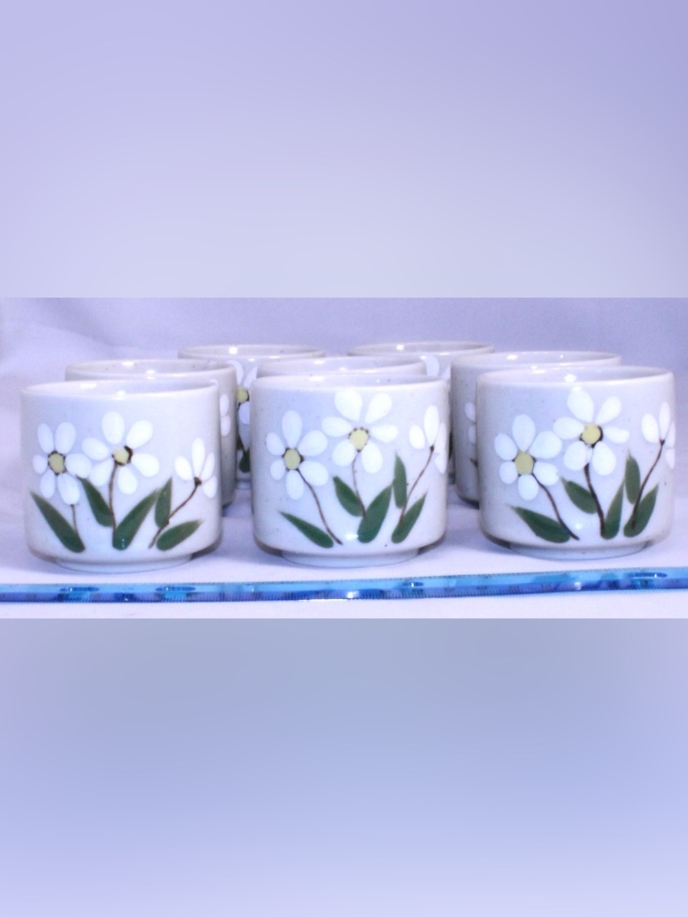 Vintage Otagiri Stoneware Daisy Flower Tea Cups Hand Crafted Japan Set Of 8